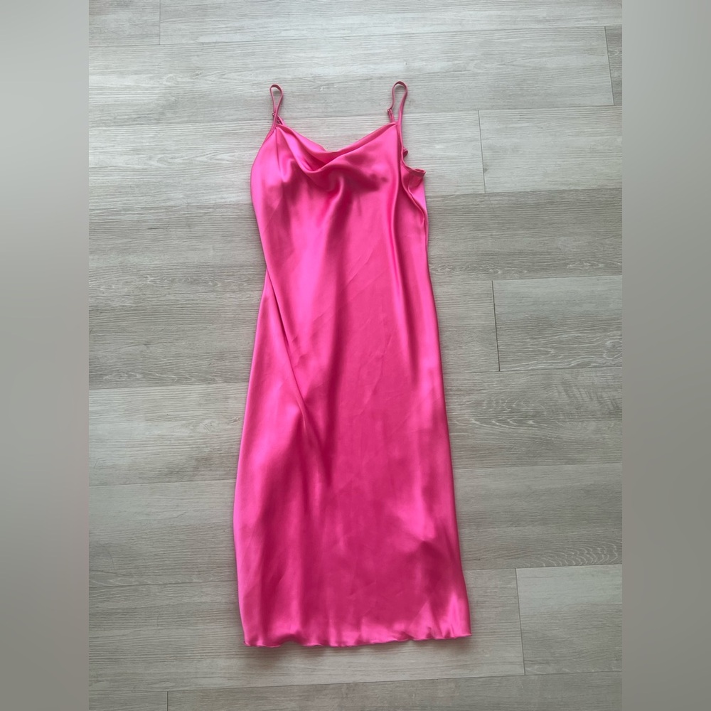Bebe Hot Pink Satin Slip Dress Y2K Cowl Neck Size S